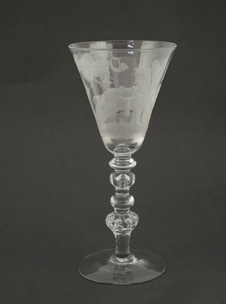 A Dutch engraved goblet in the manner of Christoffel Schroeder, c.1740-60